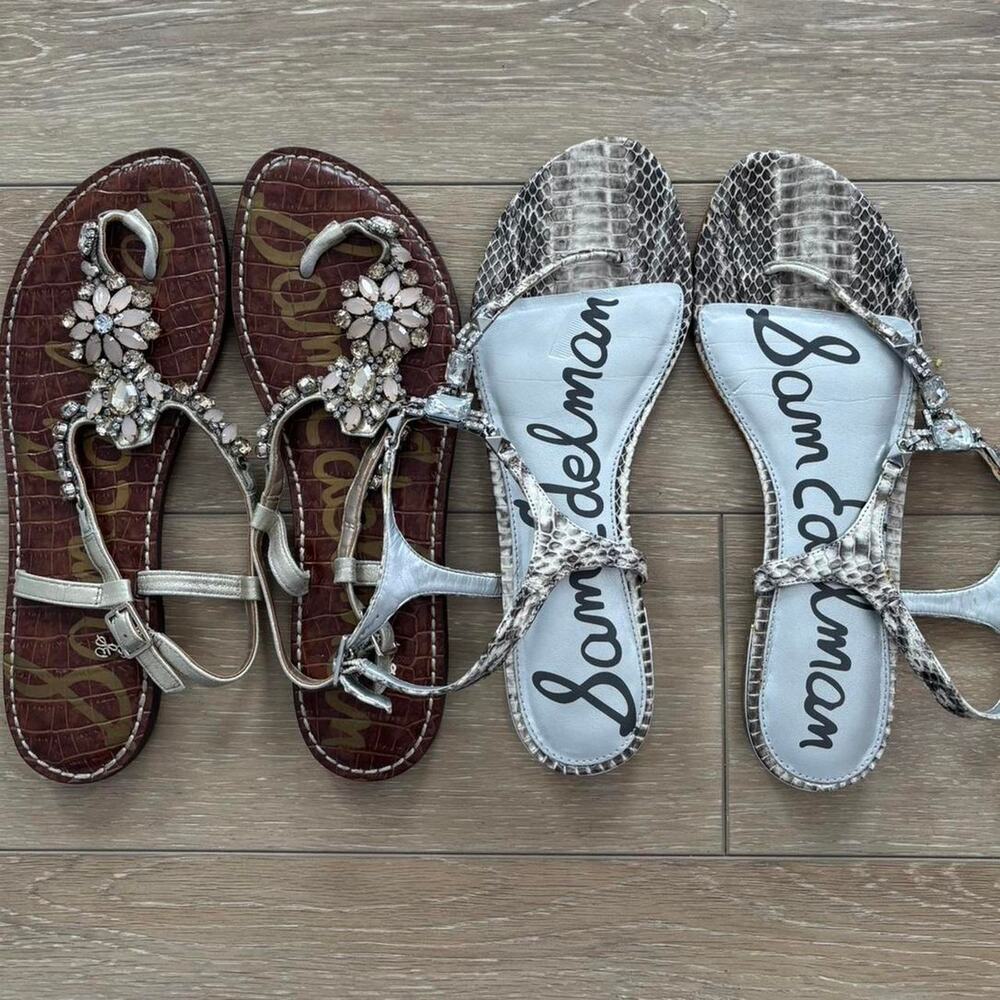 Sam Edelman Gem Ankle Buckle Thong Flat Sandals Sz 9.5 Set of 2